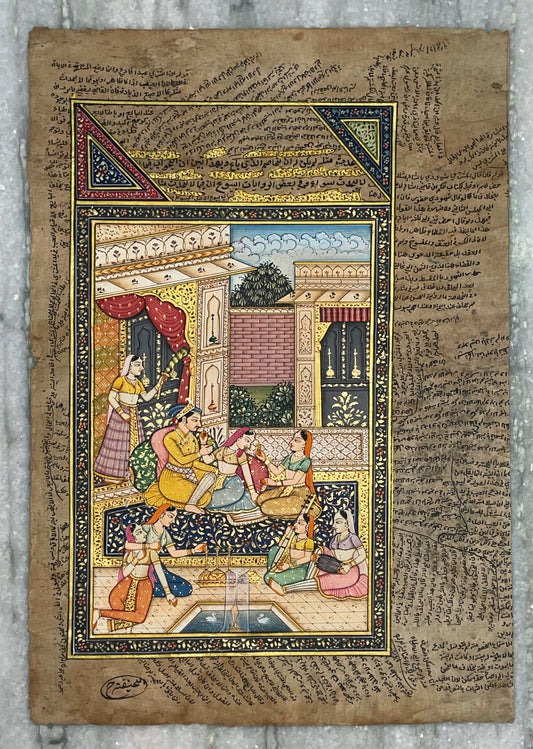 Antique Paper Miniature Painting of Mughal Courtyard, Collectible Art UNFRAMED