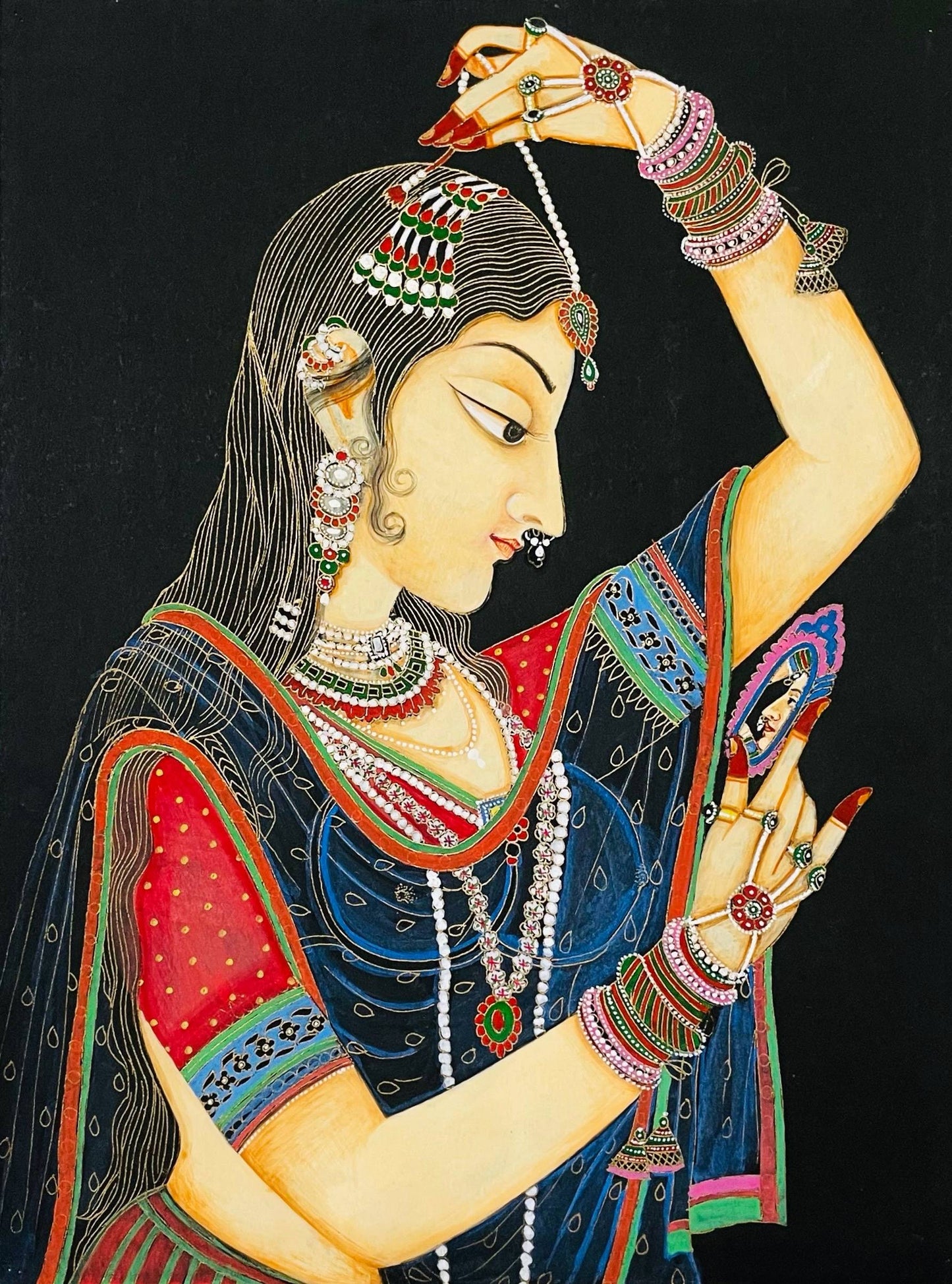 Set of 3 Paintings, Shringaar Painting, Peacock Painting and lady Painting, Painting For Home Decor, Wall Art - Jaipur Earth