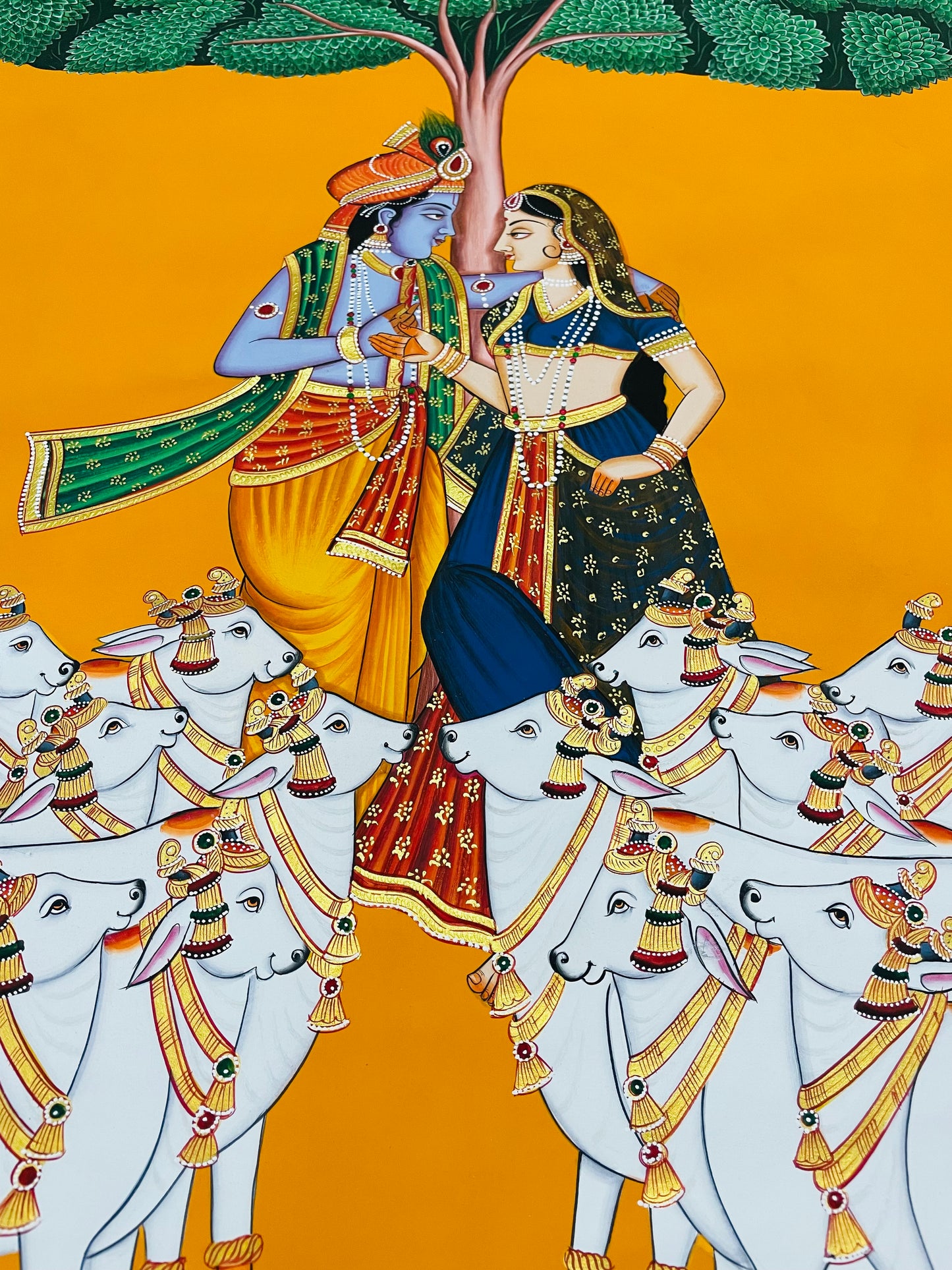 Radha Krishna Detailed Pichwai Handmade Painting, Traditional Nathdwara Art, Spiritual Indian Artwork, Luxury Home Decor