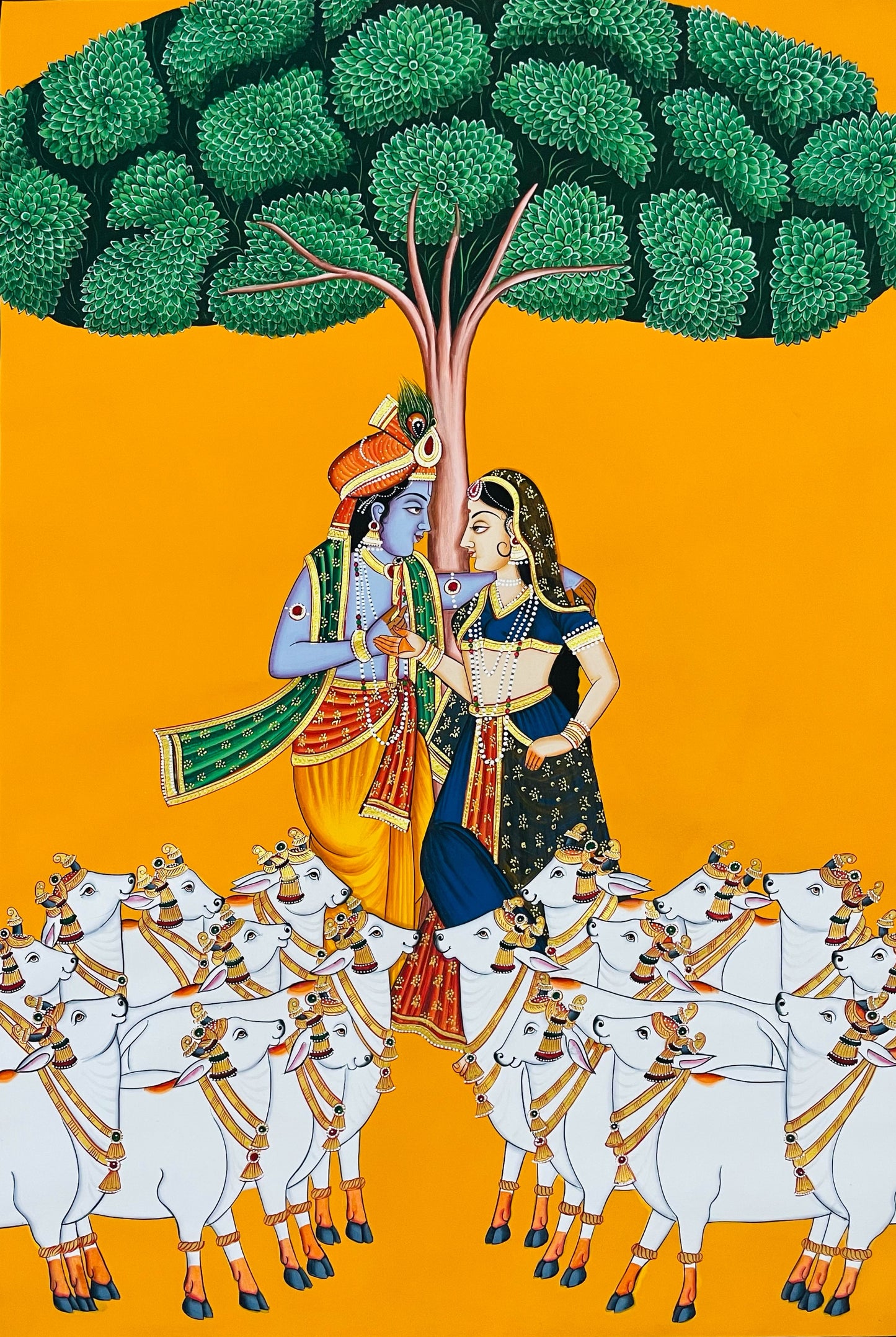 Radha Krishna Detailed Pichwai Handmade Painting, Traditional Nathdwara Art, Spiritual Indian Artwork, Luxury Home Decor