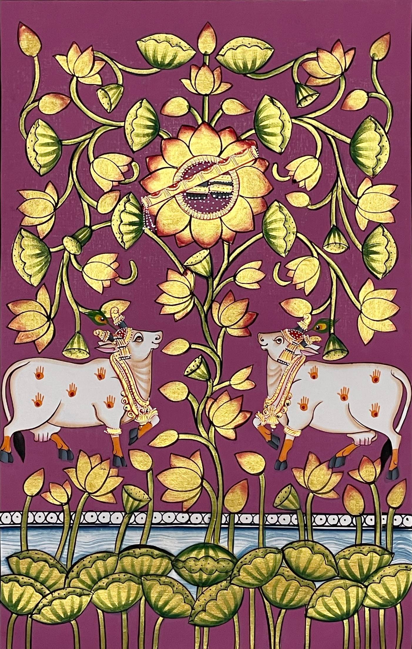 Pichwai Painting, Set of 3 Shrinathji and Cow Pichwai Painting, Modern Wall Decor Paintings, Hand Painted on Fabric, Home Decor - Unframed - Jaipur Earth
