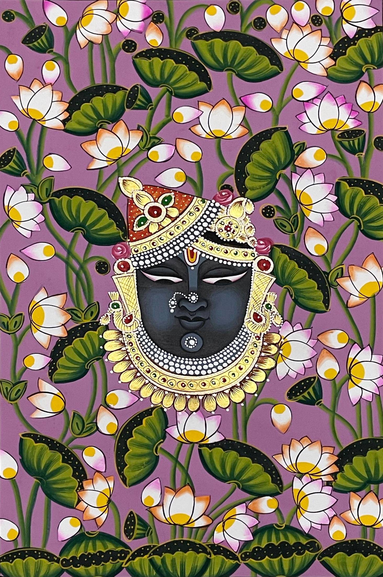 Pichwai Painting, Set of 3 Shrinathji and Cow Pichwai Painting, Modern Wall Decor Paintings, Hand Painted on Fabric, Home Decor - Jaipur Earth