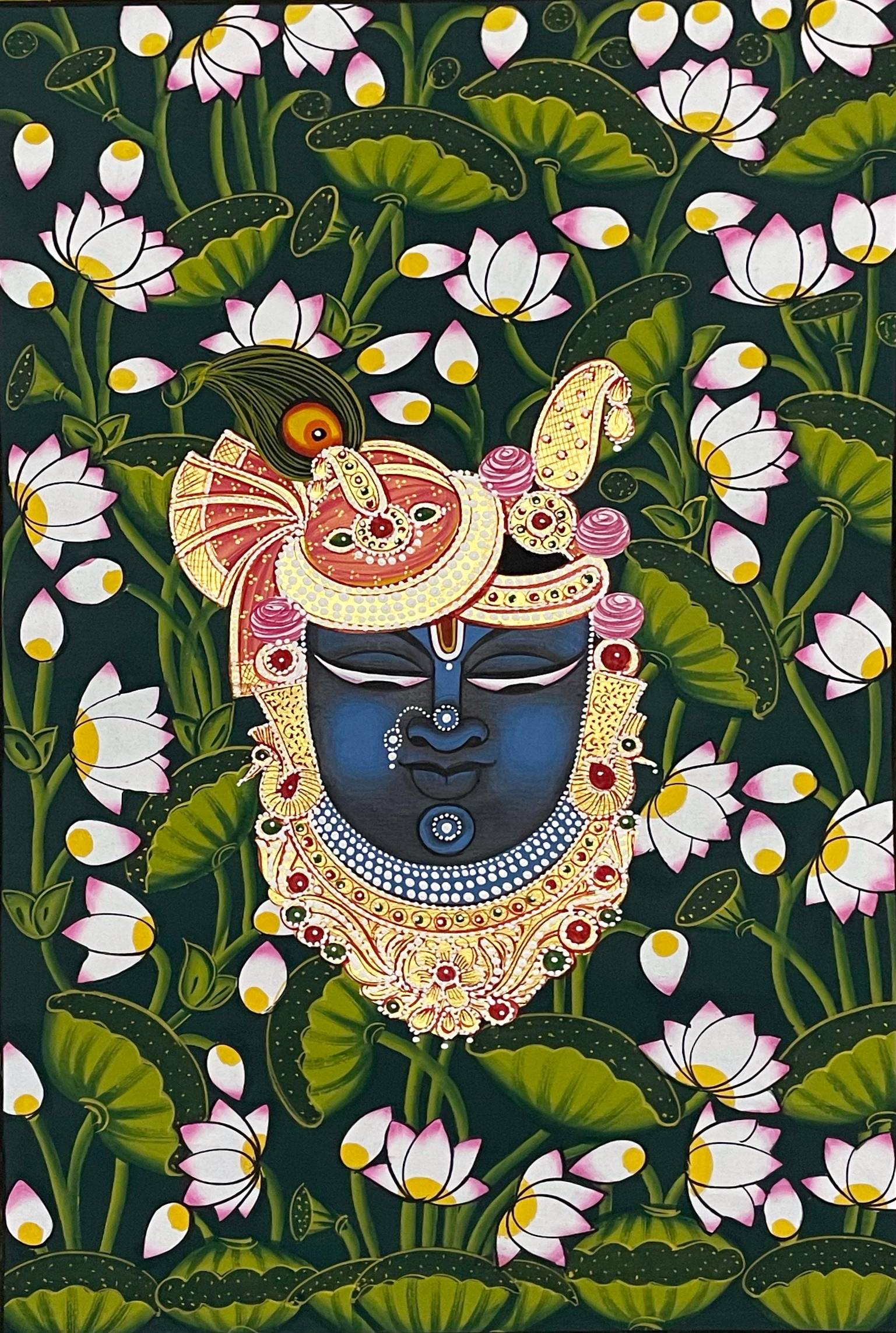 Pichwai Painting, Set of 3 Shrinathji and Cow Pichwai Painting, Modern Wall Decor Paintings, Hand Painted on Fabric, Home Decor - Unframed - Jaipur Earth