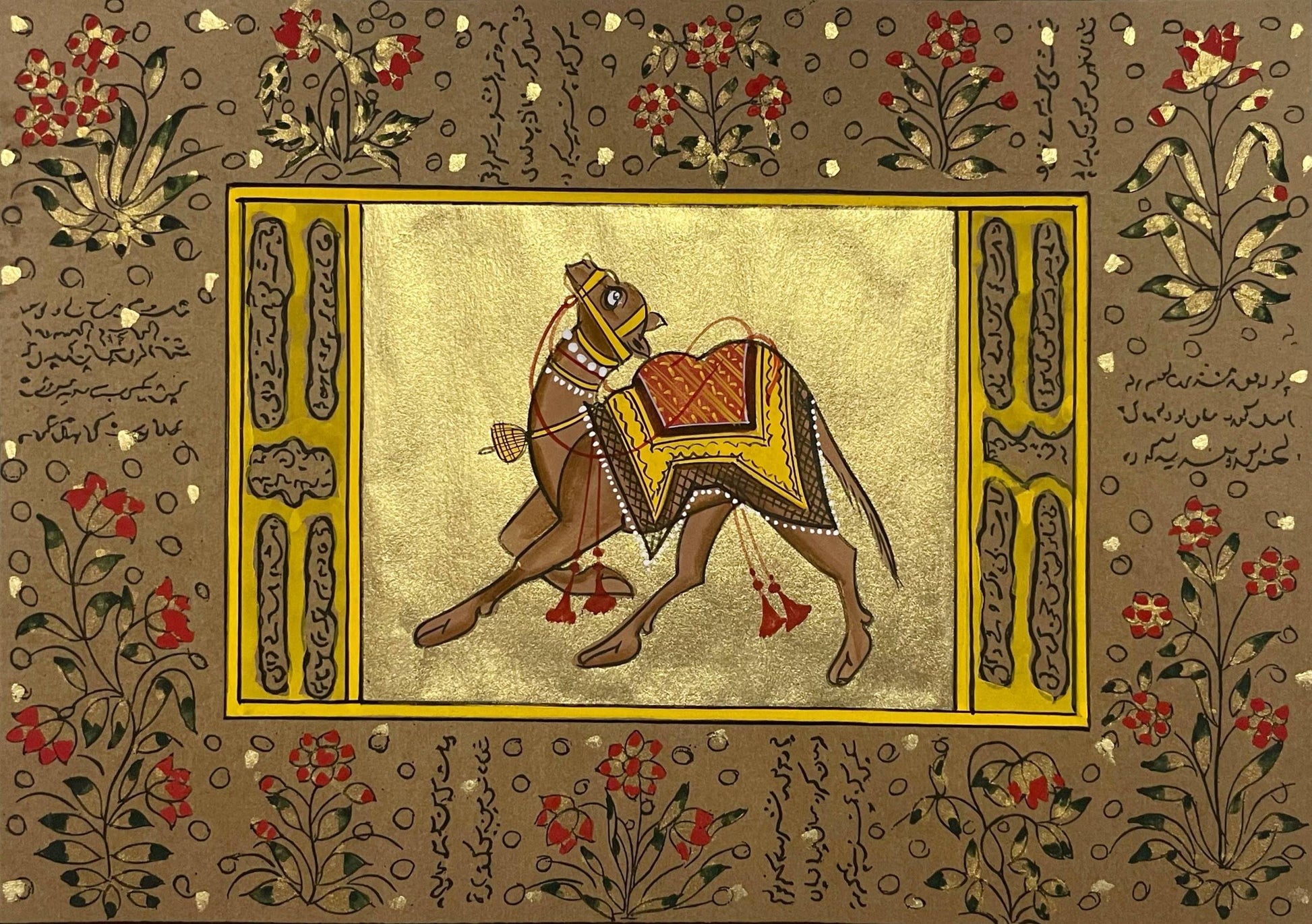 Trio Elephant, Horse, Camel Set of 3 Indian Miniature Wall Art, Traditional Animal Procession Painting For Home Décor - Jaipur Earth