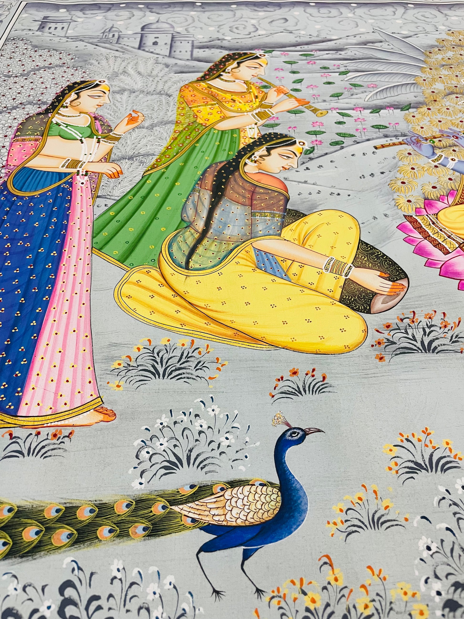 Radha Krishna Detailed Pichwai Handmade Painting on Fabric Krishna Painting, Wall art, Home Decor - Jaipur Earth