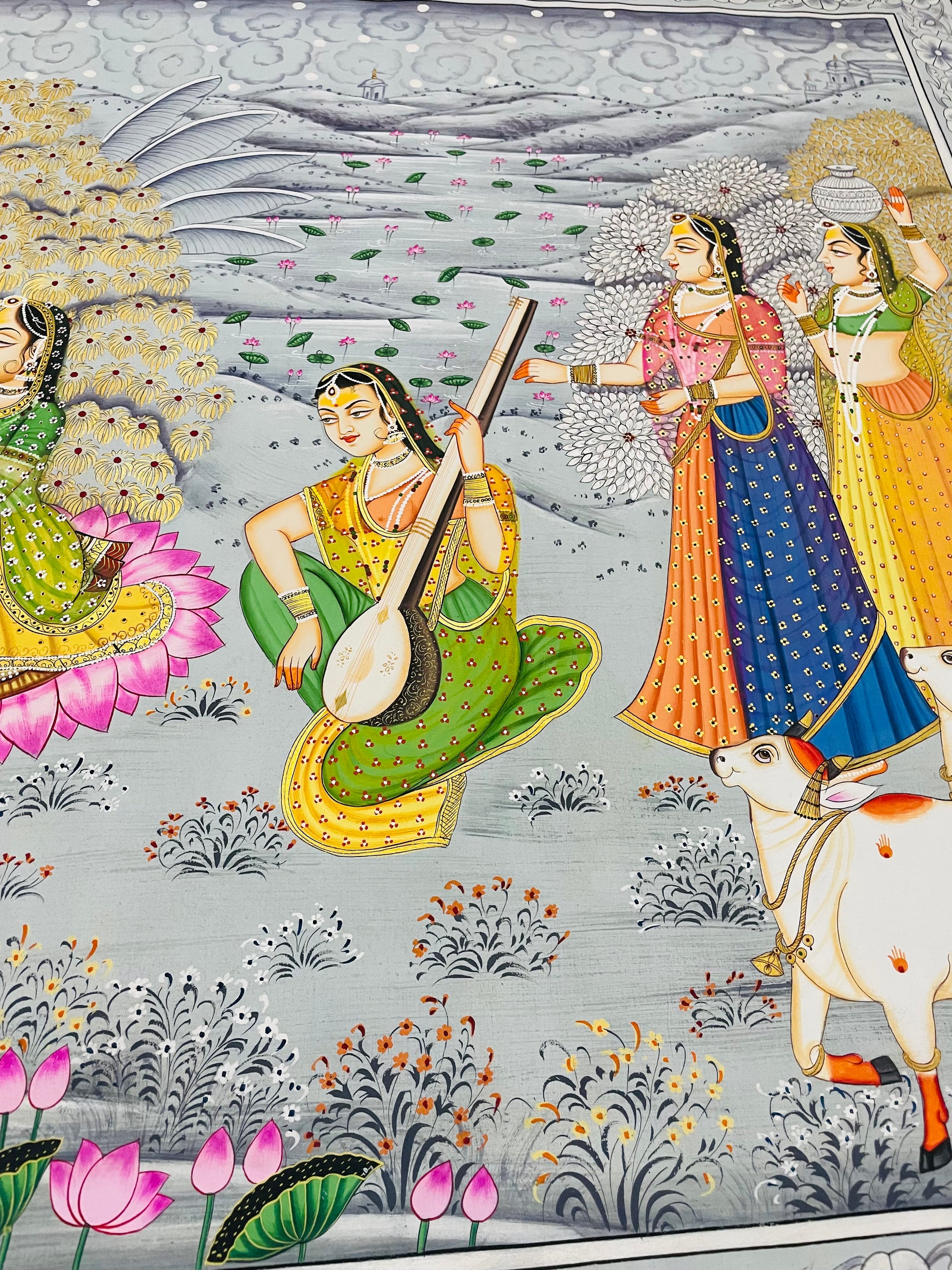 Radha Krishna Detailed Pichwai Handmade Painting on Fabric Krishna Painting, Wall art, Home Decor - Jaipur Earth