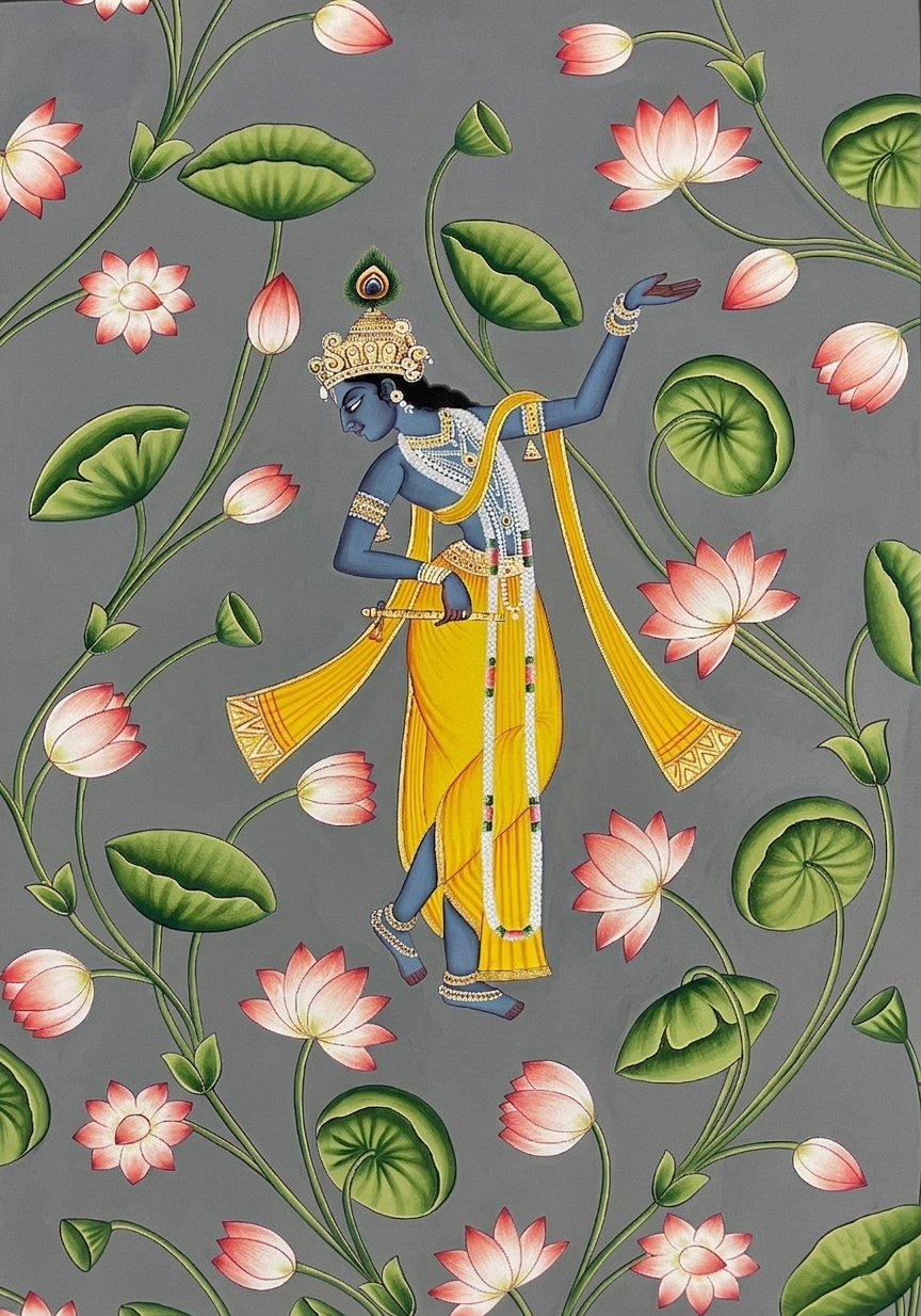 Krishna Detailed Pichwai Painting | Handmade Indian Wall Decor for Home