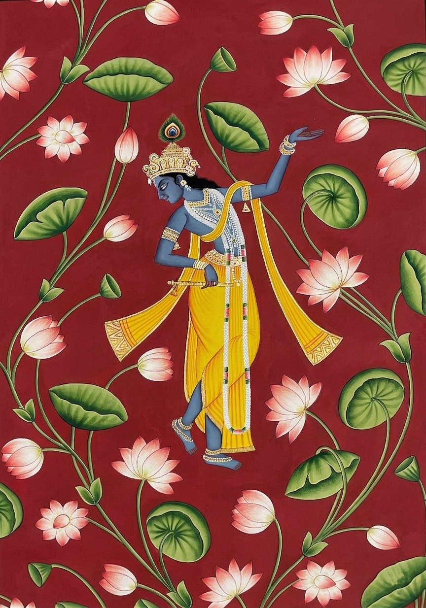 Krishna Detailed Pichwai Painting | Handmade Indian Wall Decor for Home