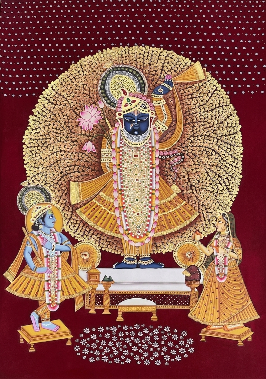 Shreenathji Pichwai Art Painting for Home Decor, Traditional Handmade Shri Nath Ji Wall Painting, Nathdwara Style Krishna Artwork, Indian Spiritual Art