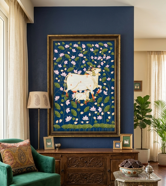Cow Pichwai Painting – Traditional Pichwai Art of Sacred Cows | Handmade Indian Wall Art