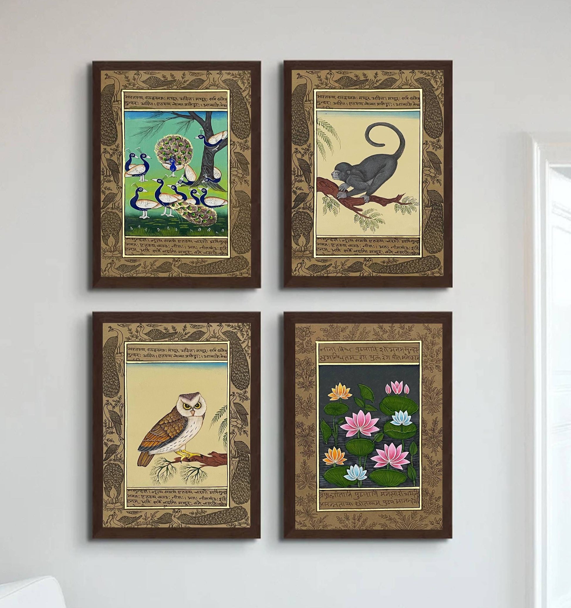 Miniature Painting Set of 4, Handmade Miniature Painting on Paper, Wall Art, Home Decor Gift - Jaipur Earth