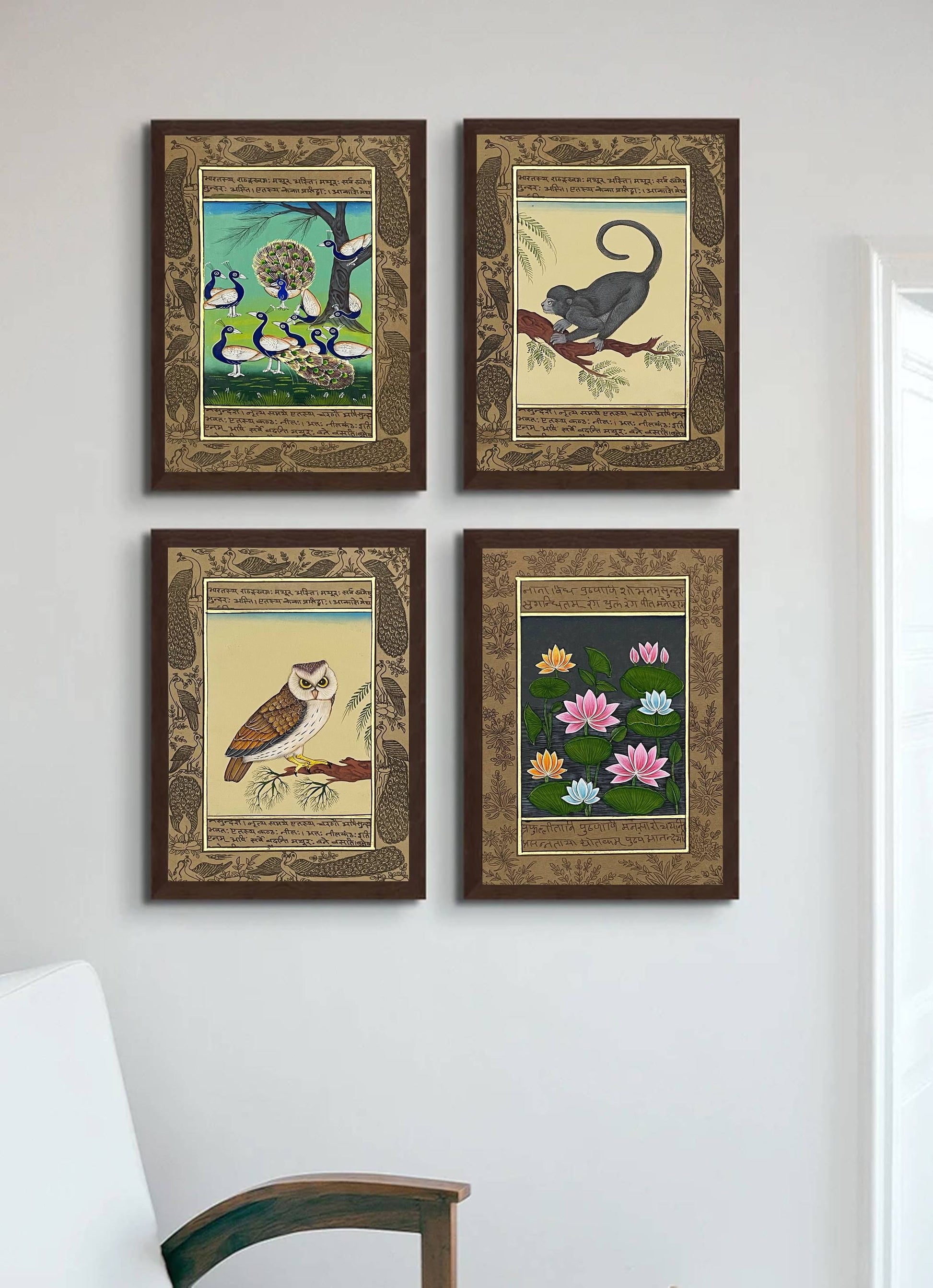 Miniature Painting Set of 4, Handmade Miniature Painting on Paper, Wall Art, Home Decor Gift - Jaipur Earth