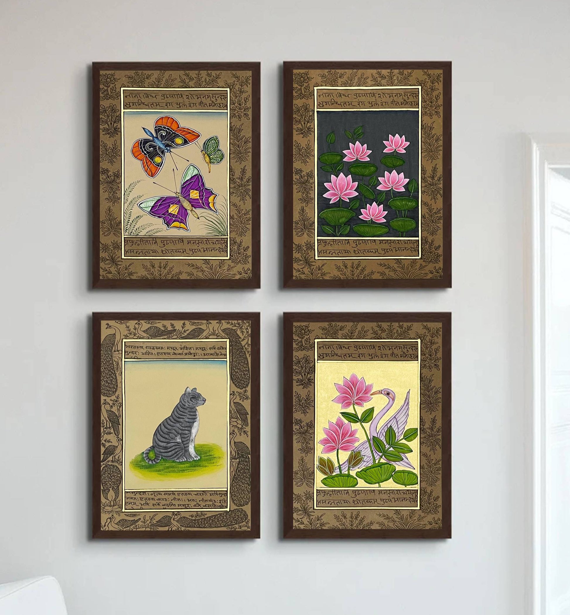 Miniature Painting Set of 4, Handmade Miniature Painting on Paper, Wall Art, Home Decor Gift - Jaipur Earth