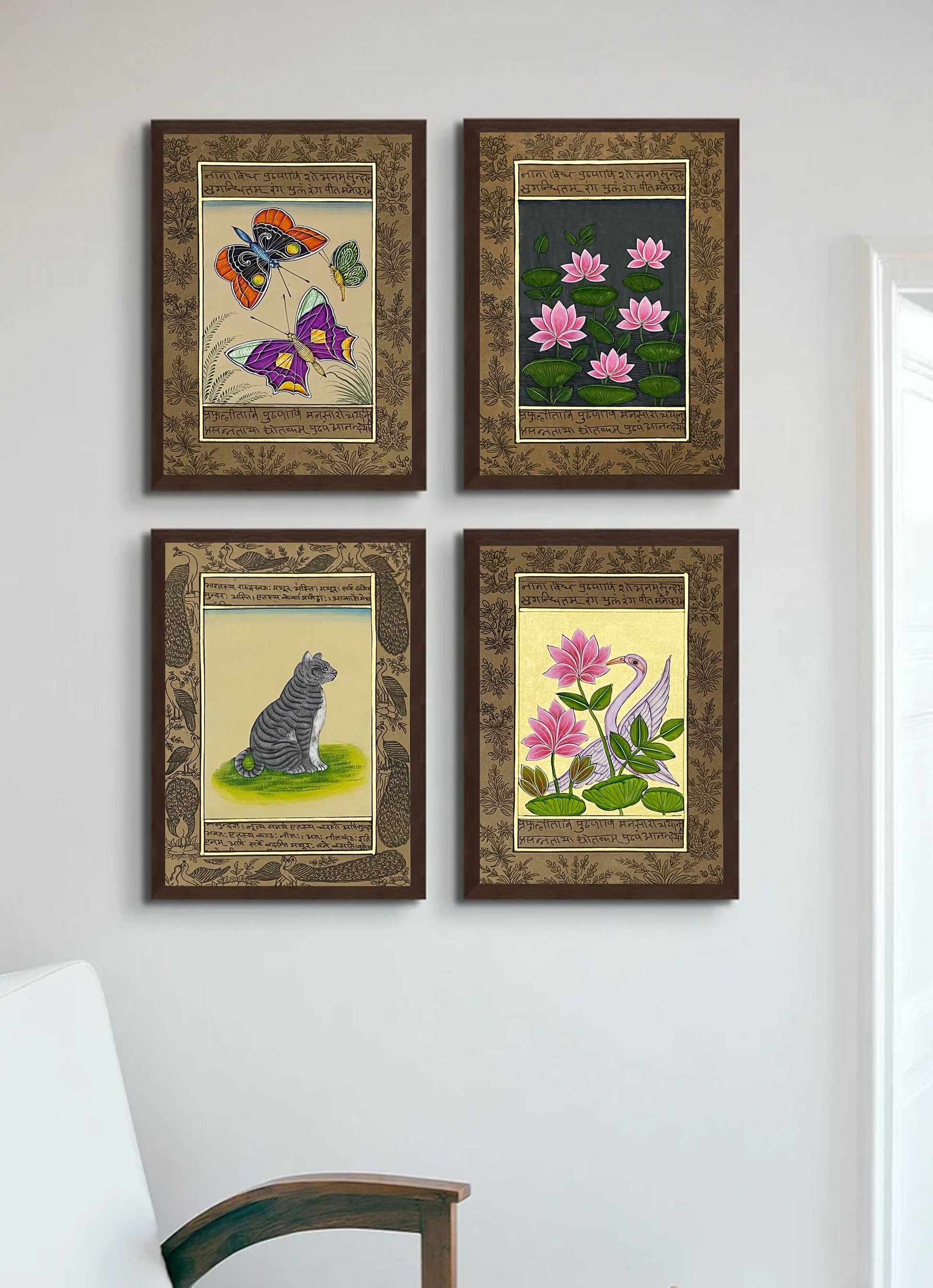 Miniature Painting Set of 4, Handmade Miniature Painting on Paper, Wall Art, Home Decor Gift - Jaipur Earth