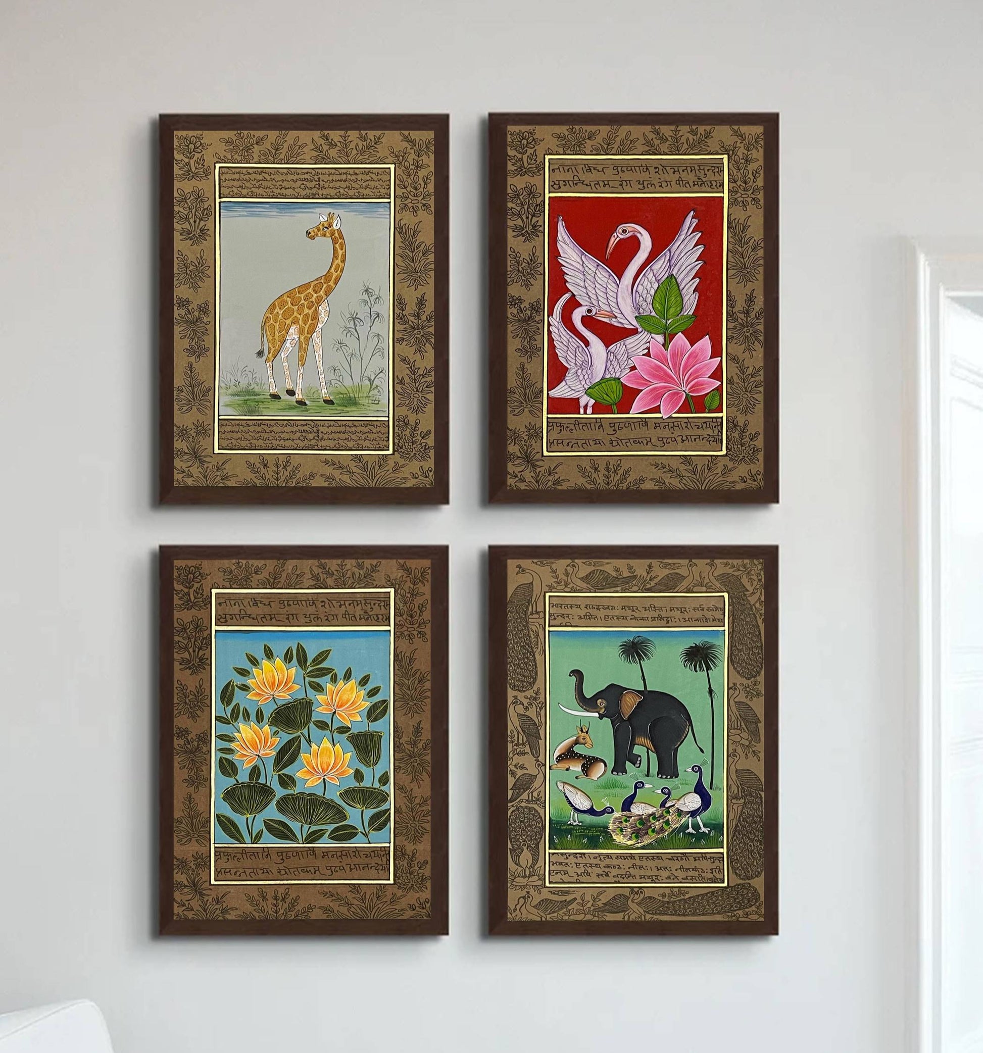 Miniature Painting Set of 4, Handmade Miniature Painting on Paper, Wall Art, Home Decor Gift - Jaipur Earth