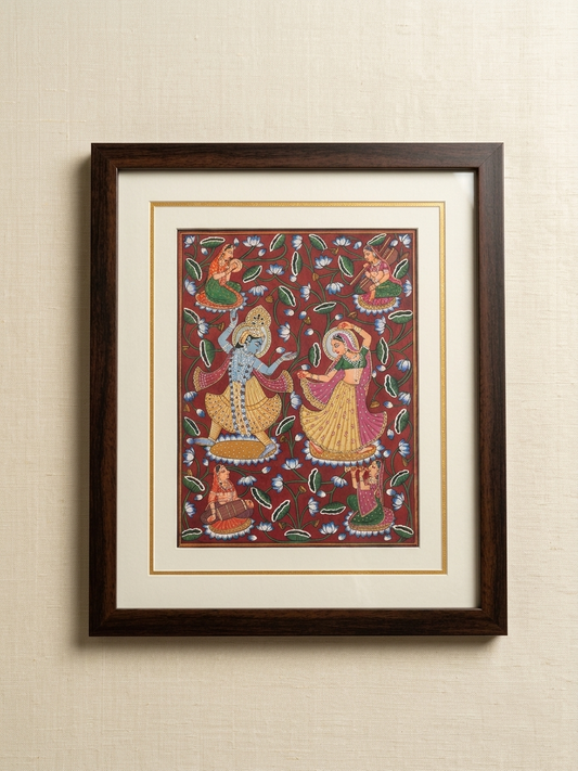 Radha Krishna Detailed Handmade Pichwai Painting – Framed Wall Art for Home Décor