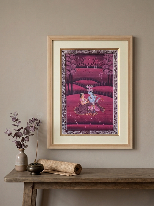 Radha Krishna Detailed Handmade Pichwai Painting – Framed Wall Art for Home Décor