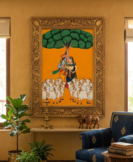 Radha Krishna Detailed Pichwai Handmade Painting, Traditional Nathdwara Art, Spiritual Indian Artwork, Luxury Home Decor