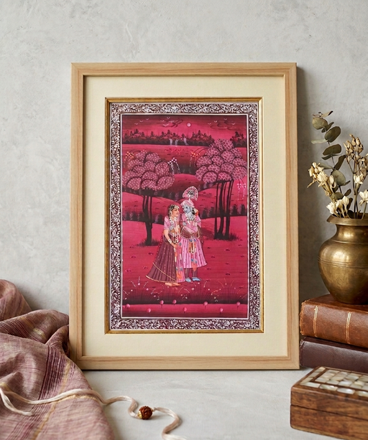 Radha Krishna Detailed Handmade Pichwai Painting – Framed Wall Art for Home Décor