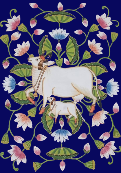 Pichwai Painting Of Cow, Set of 2, Traditional Indian Pichwai Painting For Home Decor, Wall Art, Wall Decor - Jaipur Earth