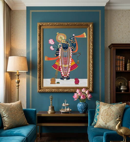 Shreenathji Lotus Pichwai Painting | Traditional Indian Wall Art