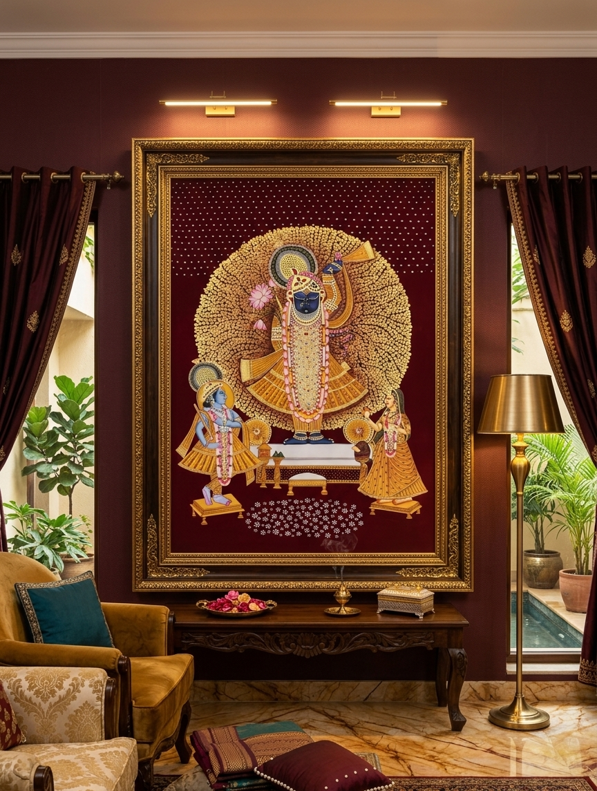 Shreenathji Pichwai Art Painting for Home Decor, Traditional Handmade Shri Nath Ji Wall Painting, Nathdwara Style Krishna Artwork, Indian Spiritual Art