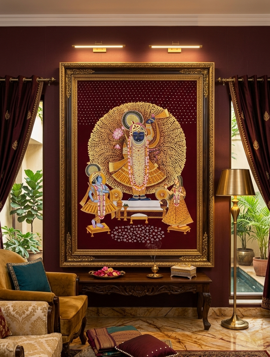 Shreenathji Pichwai Art Painting for Home Decor, Traditional Handmade Shri Nath Ji Wall Painting, Nathdwara Style Krishna Artwork, Indian Spiritual Art