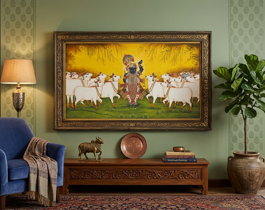 Shreenathji Pichwai Painting Handmade, Traditional Indian Wall Decor, Nathdwara Art