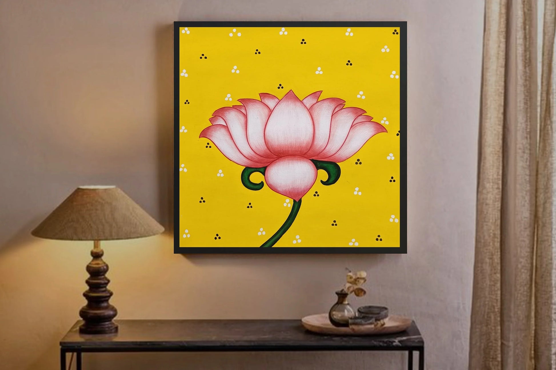 Pichwai Painting Of Lotus Wall Art Work, Traditional Indian Pichwai Painting For Home Decor, Flower Painting, wall decor, home decor - Jaipur Earth