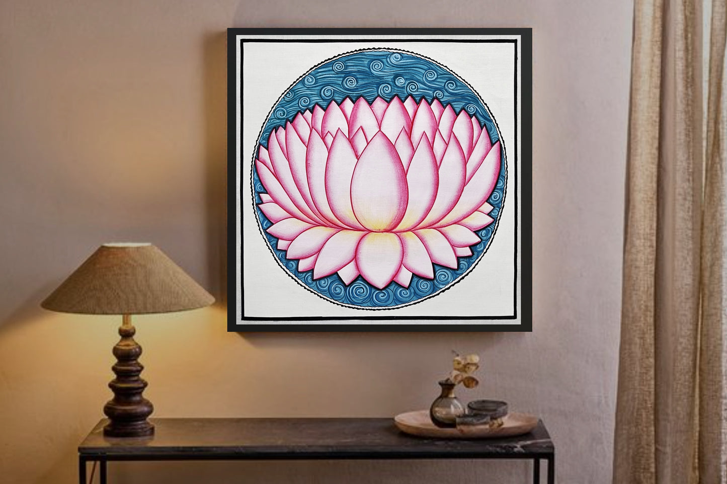 Pichwai Painting Of Lotus Wall Art Work, Traditional Indian Pichwai Painting For Home Decor, Flower Painting, wall decor, home decor - Jaipur Earth