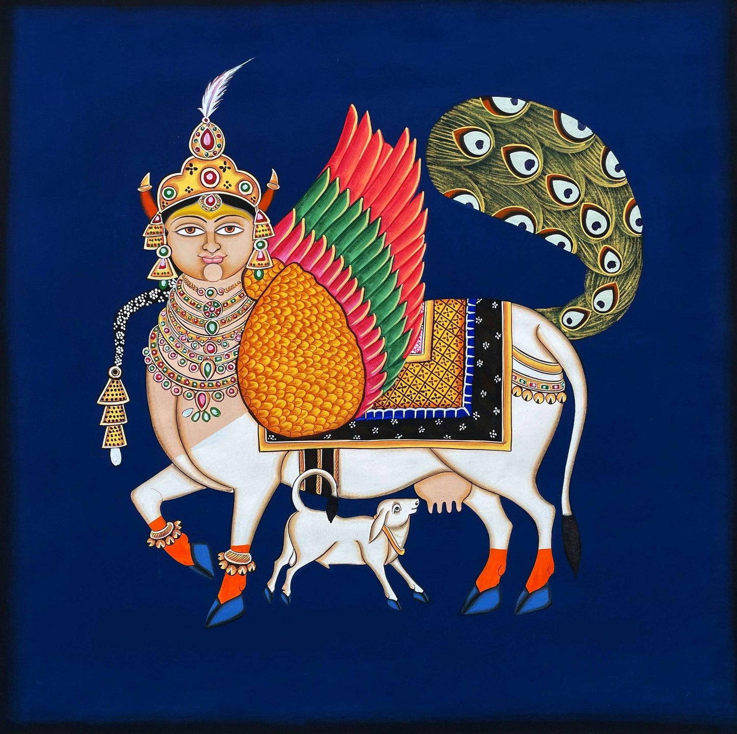 kamdhenu sacred cow - Handmade Pichwai Painting- 2 x 2 Feet