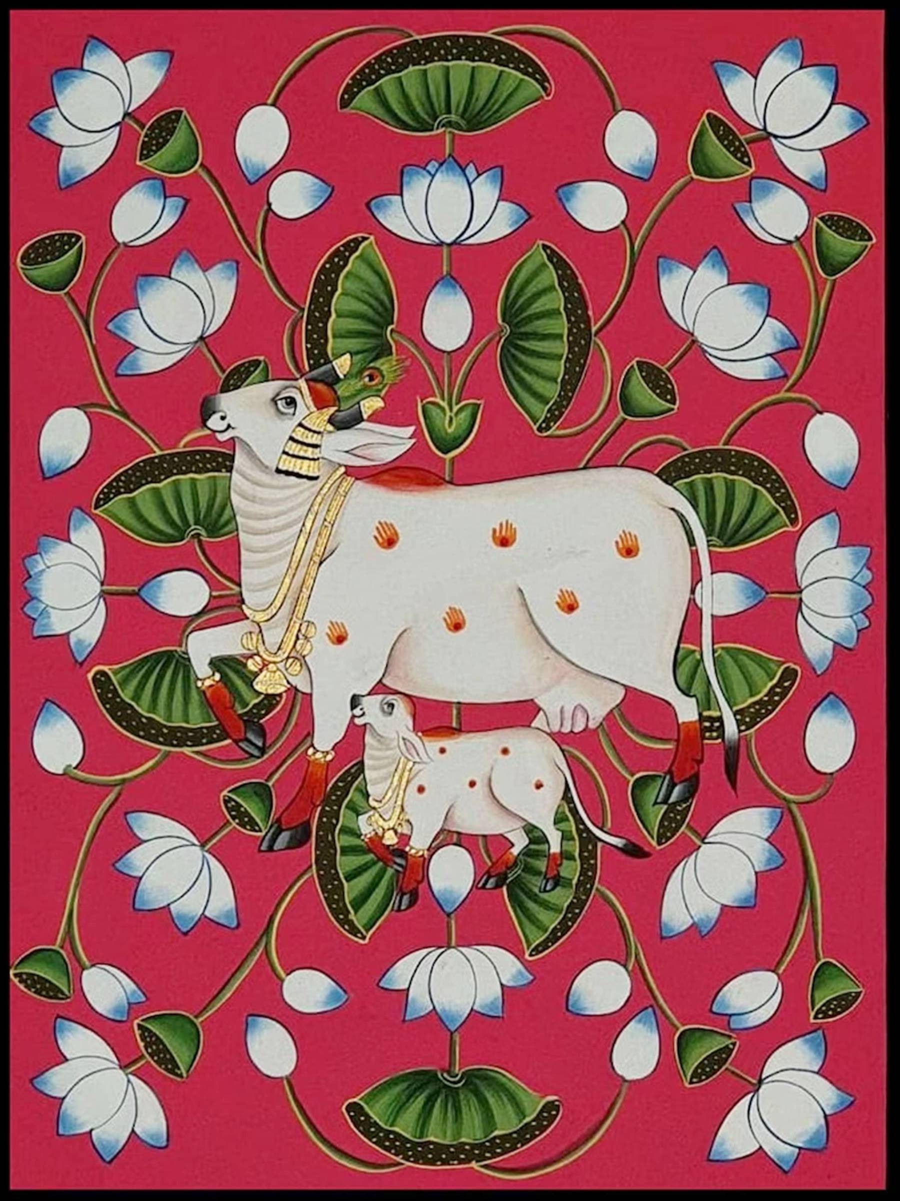 Pichwai Painting Of Cow, Set of 2, Traditional Indian Pichwai Painting For Home Decor, Wall Art, Wall Decor - Jaipur Earth