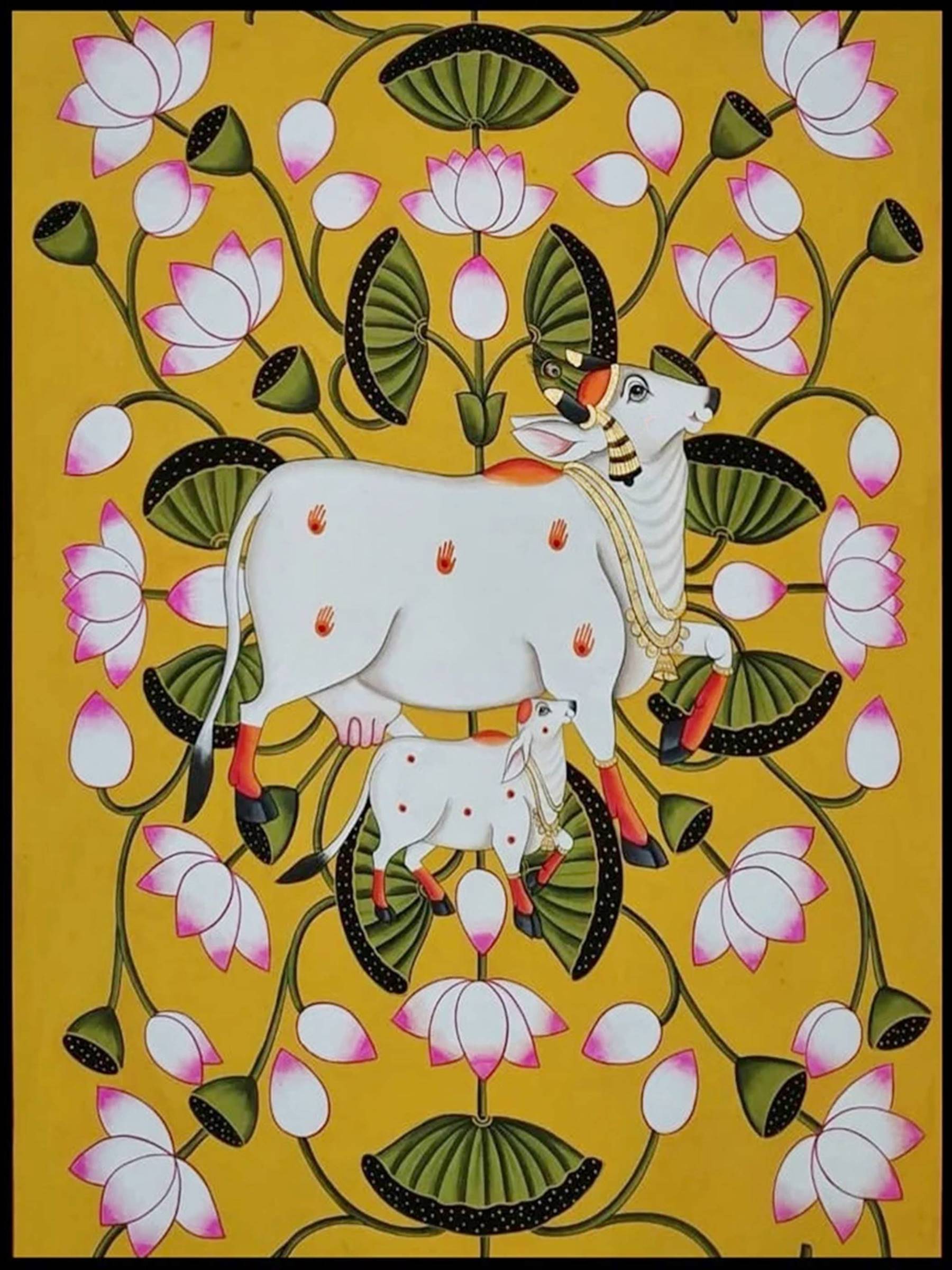 Pichwai Painting Of Cow, Set of 2, Traditional Indian Pichwai Painting For Home Decor, Wall Art, Wall Decor - Jaipur Earth