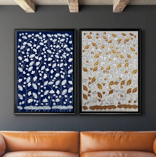 Pichwai Paintings Set of 2, Lotus Pond Indian Pichwai, Home decor Art, Indian painting, wall decor