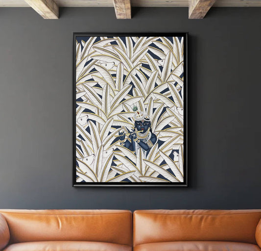 Krishna in Banana Trees, Hand Painted Pichwai Painting (2x3 feet) - Jaipur Earth