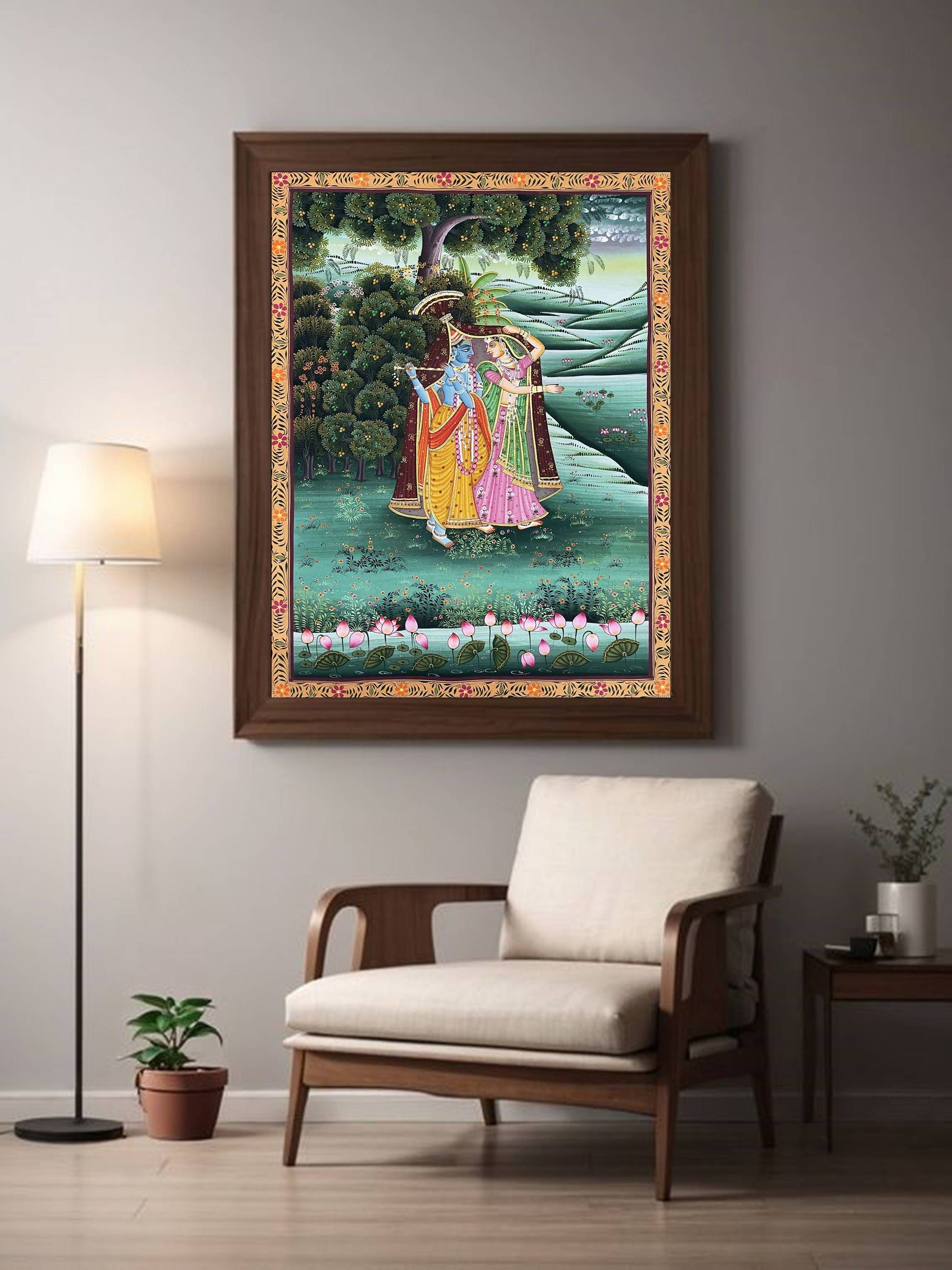 Radha Krishna Detailed Pichwai Handmade Painting on Fabric Krishna Painting, Wall art, Home Decor - Jaipur Earth