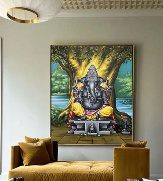 Lord Ganesha painting, Oil Canvas Painting, Wall Art, Indian Painting, Painting for Living Room, Painting for Office, Home Decor - Jaipur Earth