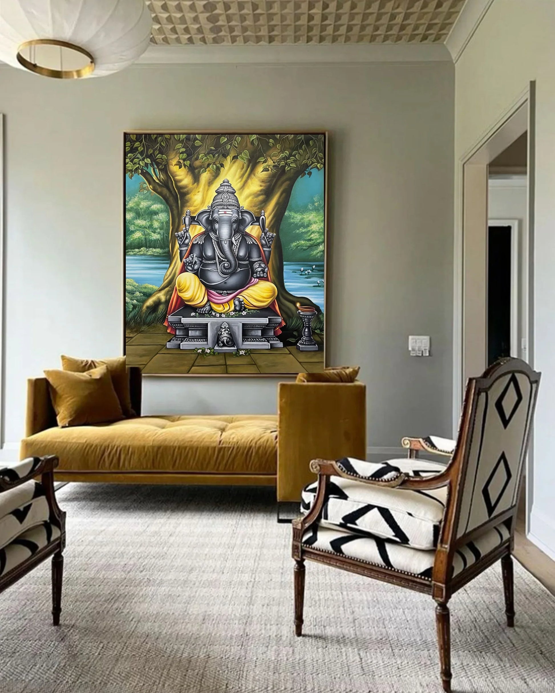 Lord Ganesha painting, Oil Canvas Painting, Wall Art, Indian Painting, Painting for Living Room, Painting for Office, Home Decor - Jaipur Earth