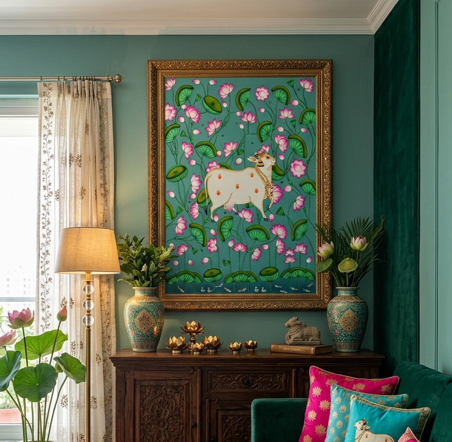 Cow Pichwai Painting | Large Traditional Indian Wall Art