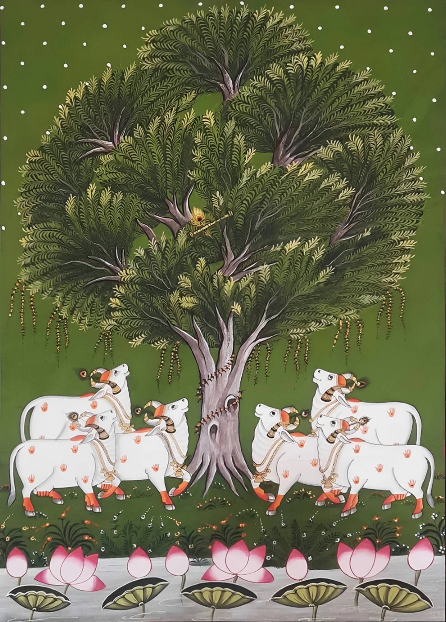 Pichwai Painting Of Cow, Modern Indian Pichwai Painting For Home Decor, Wall Hanging, Wall Painting - Jaipur Earth