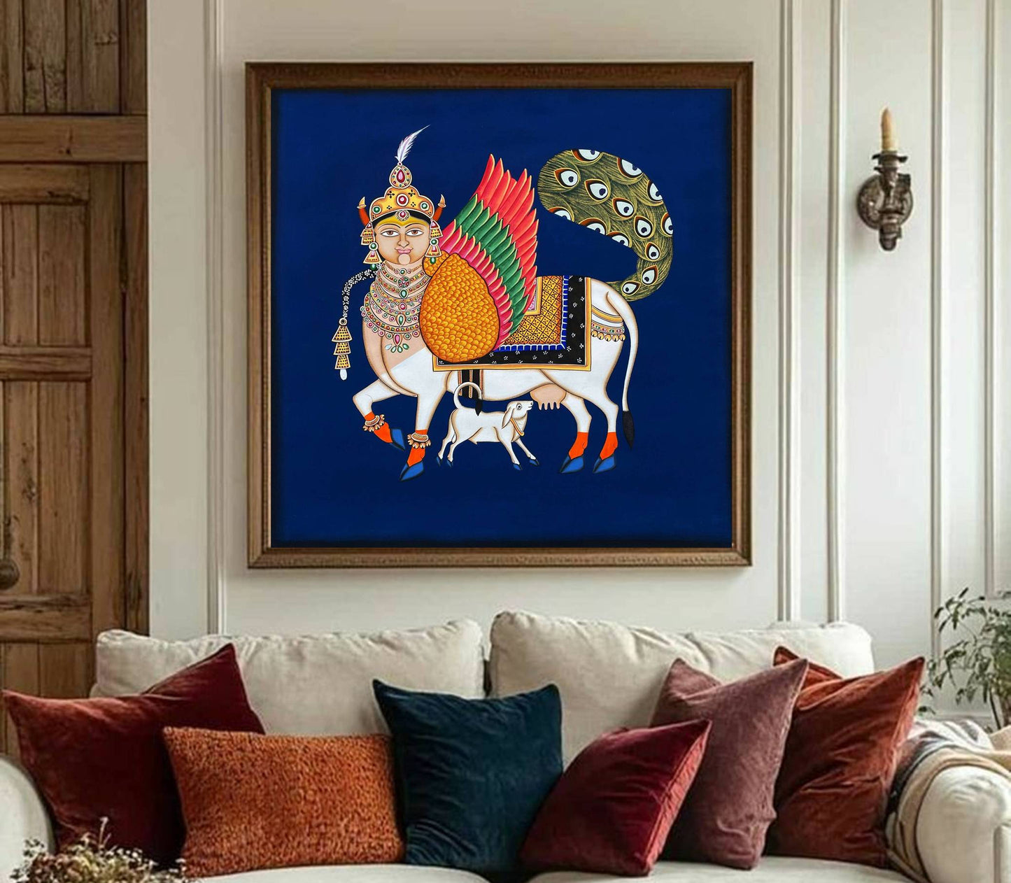 kamdhenu sacred cow - Handmade Pichwai Painting- 2 x 2 Feet