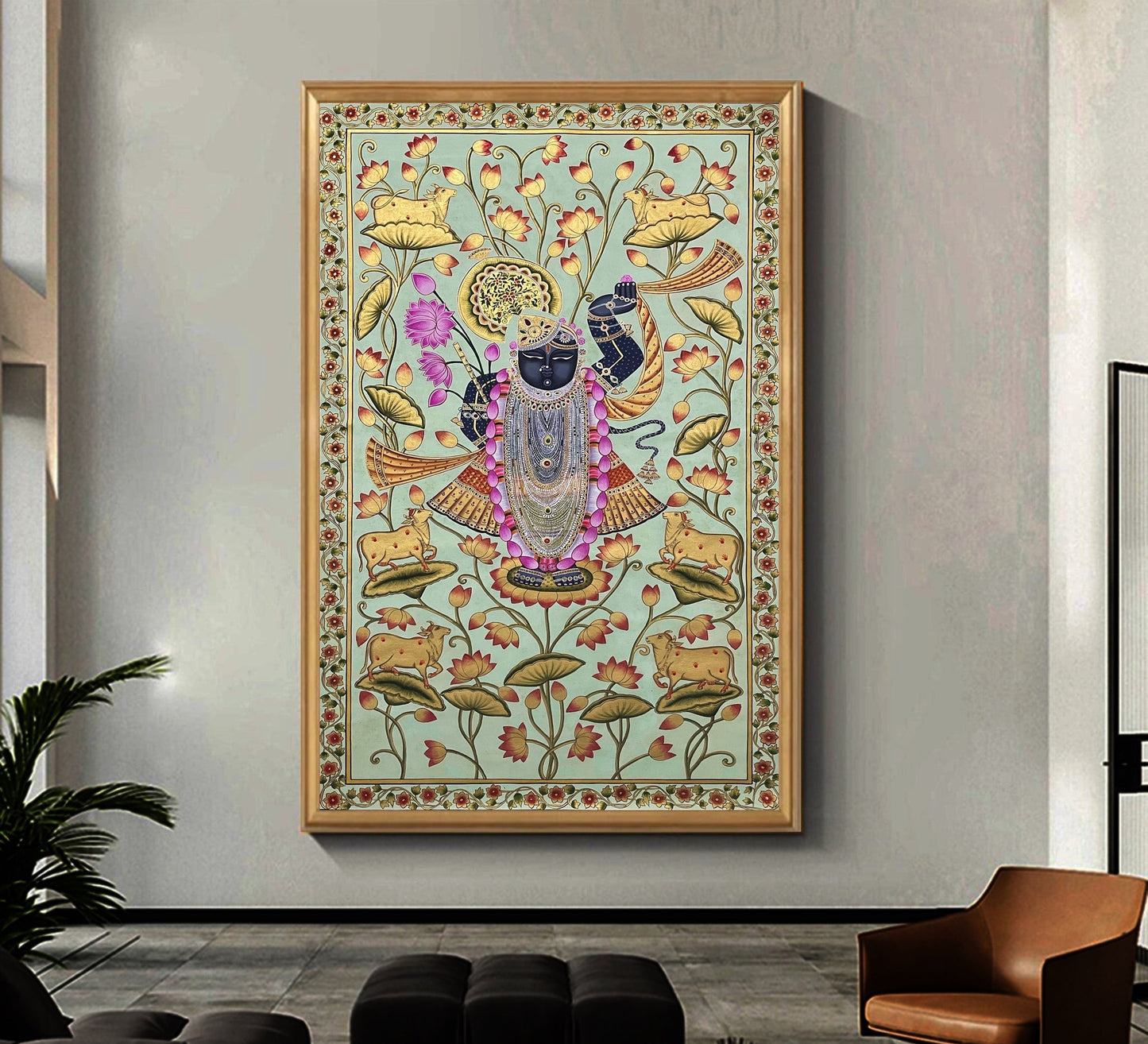 Shrinathji Pichwai Painting, Large Pichwai, Handmade Pichwai Art on cloth Indian Decor, Wall Art, Home Decor Gift