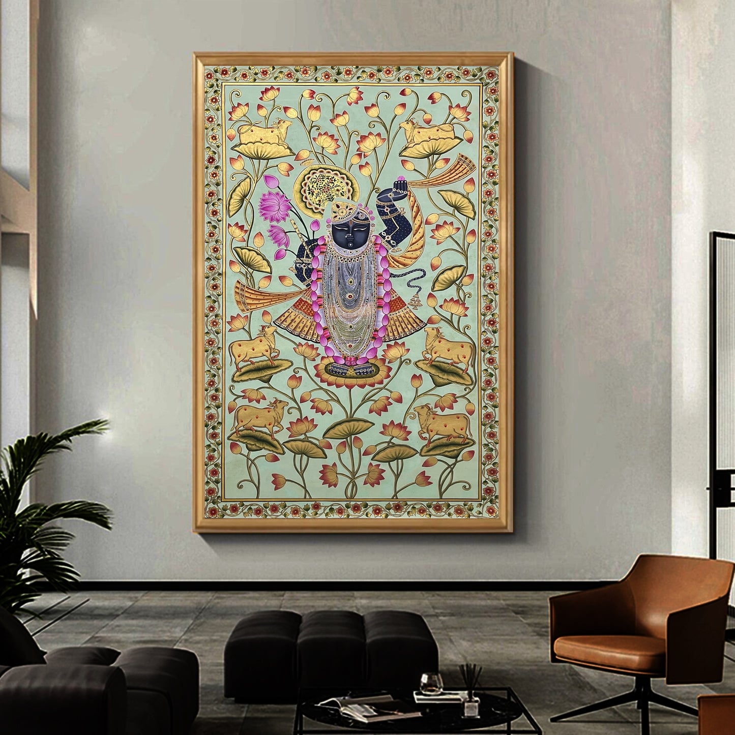 Shrinathji Pichwai Painting, Large Pichwai, Handmade Pichwai Art on cloth Indian Decor, Wall Art, Home Decor Gift