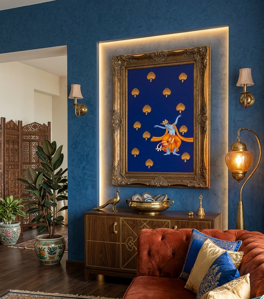 Dancing Krishna Pichwai Painting – Traditional Indian Krishna Wall Art | Handmade Religious Decor