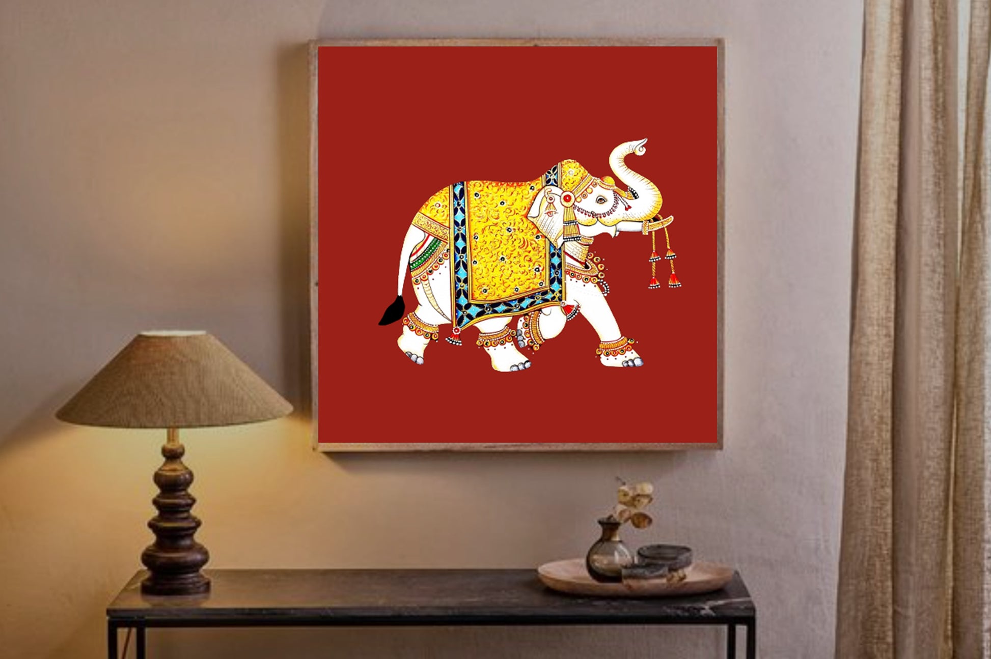Pichwai Painting of Elephant, Traditional Indian Pichwai Painting For Home Decor, Home Decor gift - Jaipur Earth
