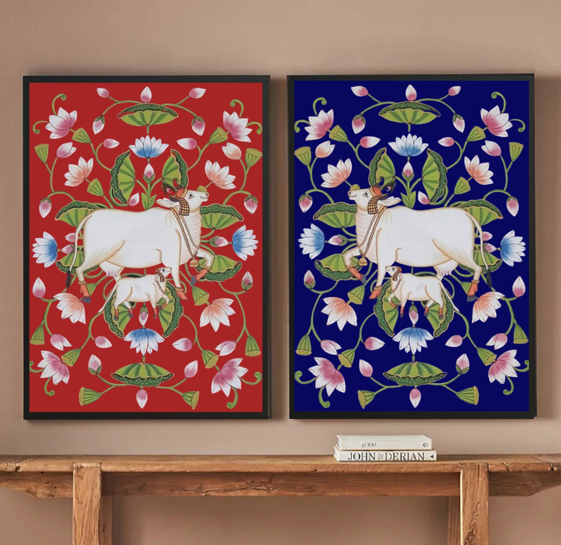 Pichwai Painting Of Cow, Set of 2, Traditional Indian Pichwai Painting For Home Decor, Wall Art, Wall Decor - Jaipur Earth