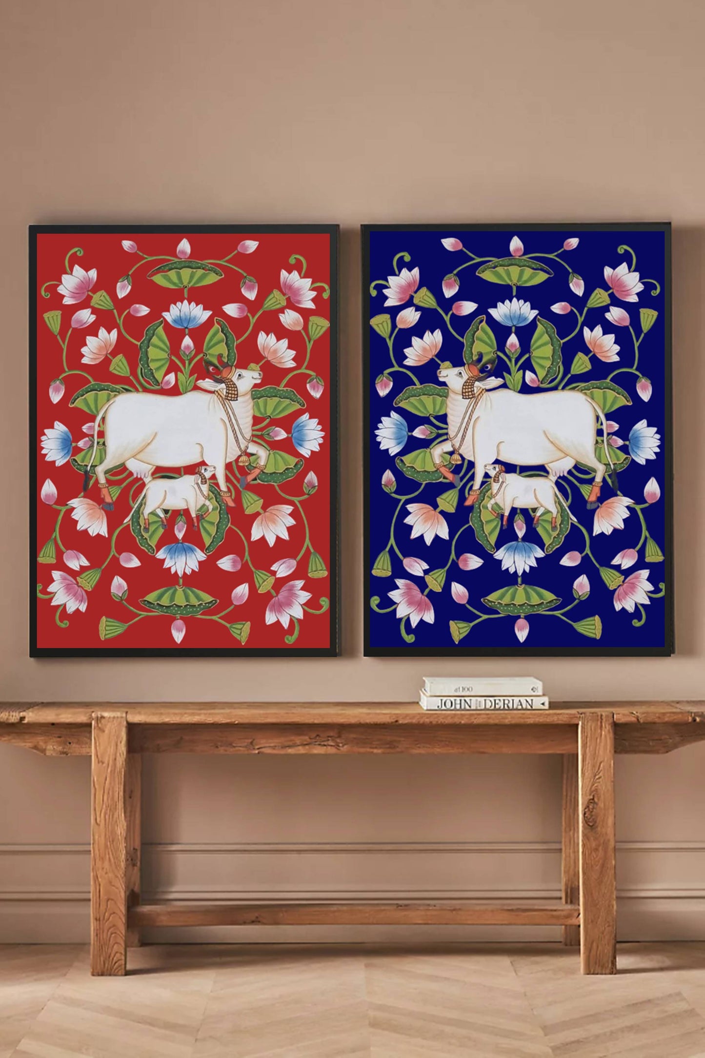 Pichwai Painting Of Cow, Set of 2, Traditional Indian Pichwai Painting For Home Decor, Wall Art, Wall Decor - Jaipur Earth