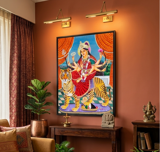 Maa Durga Detailed Handmade Painting, Original Maa Durga Scene Wall Hanging Home Decorative Art, Home Decor Gift