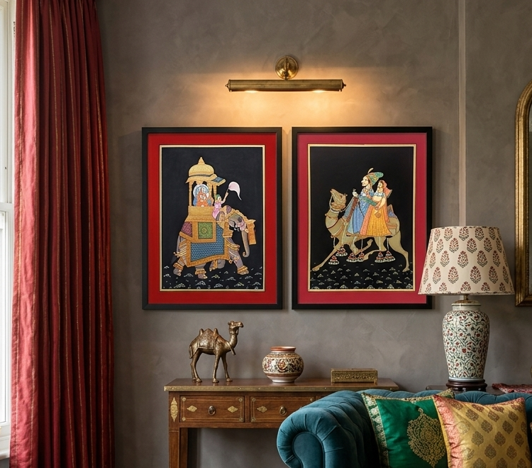 Hand Painted Indian Miniature Painting on Paper | Traditional Rajasthani Art
