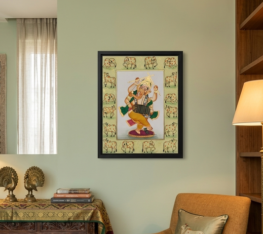 Ganesha Miniature Painting on Paper | Handmade Indian Art | Framed